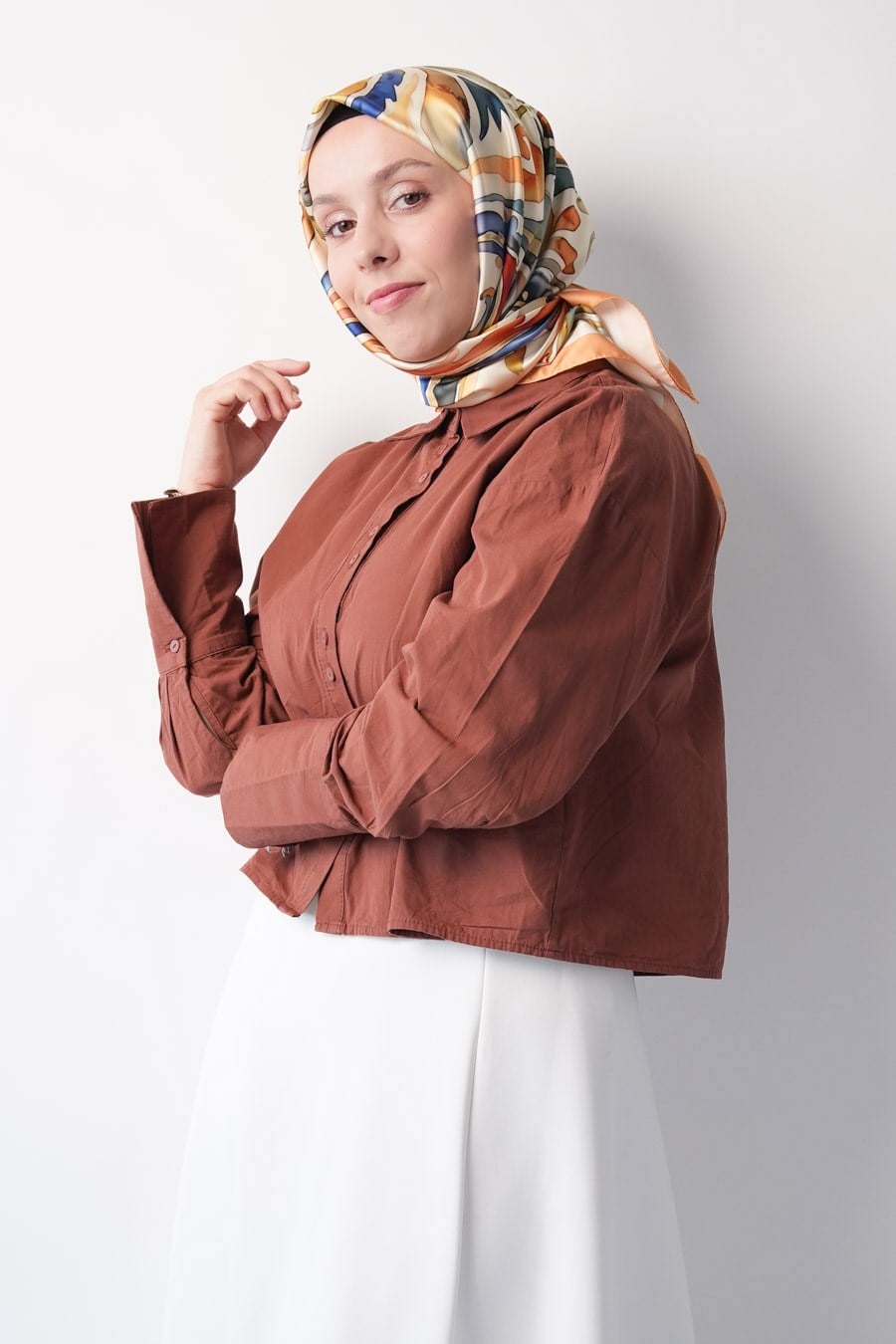 Azure Desen İpeksi Rayon Eşarp Krem