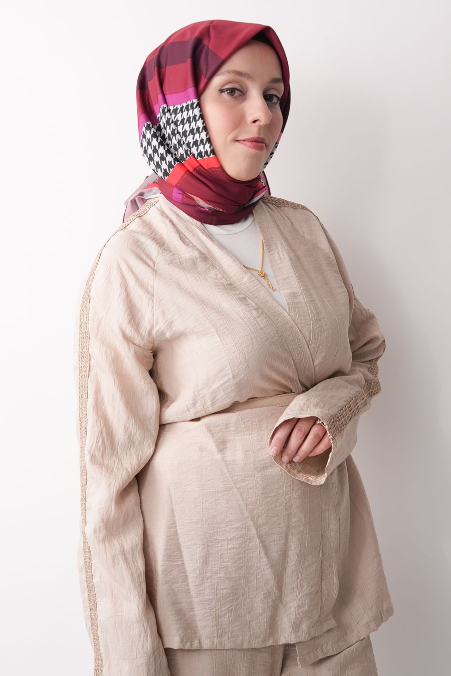 Fashion Steps Desen Soft Eşarp Bordo