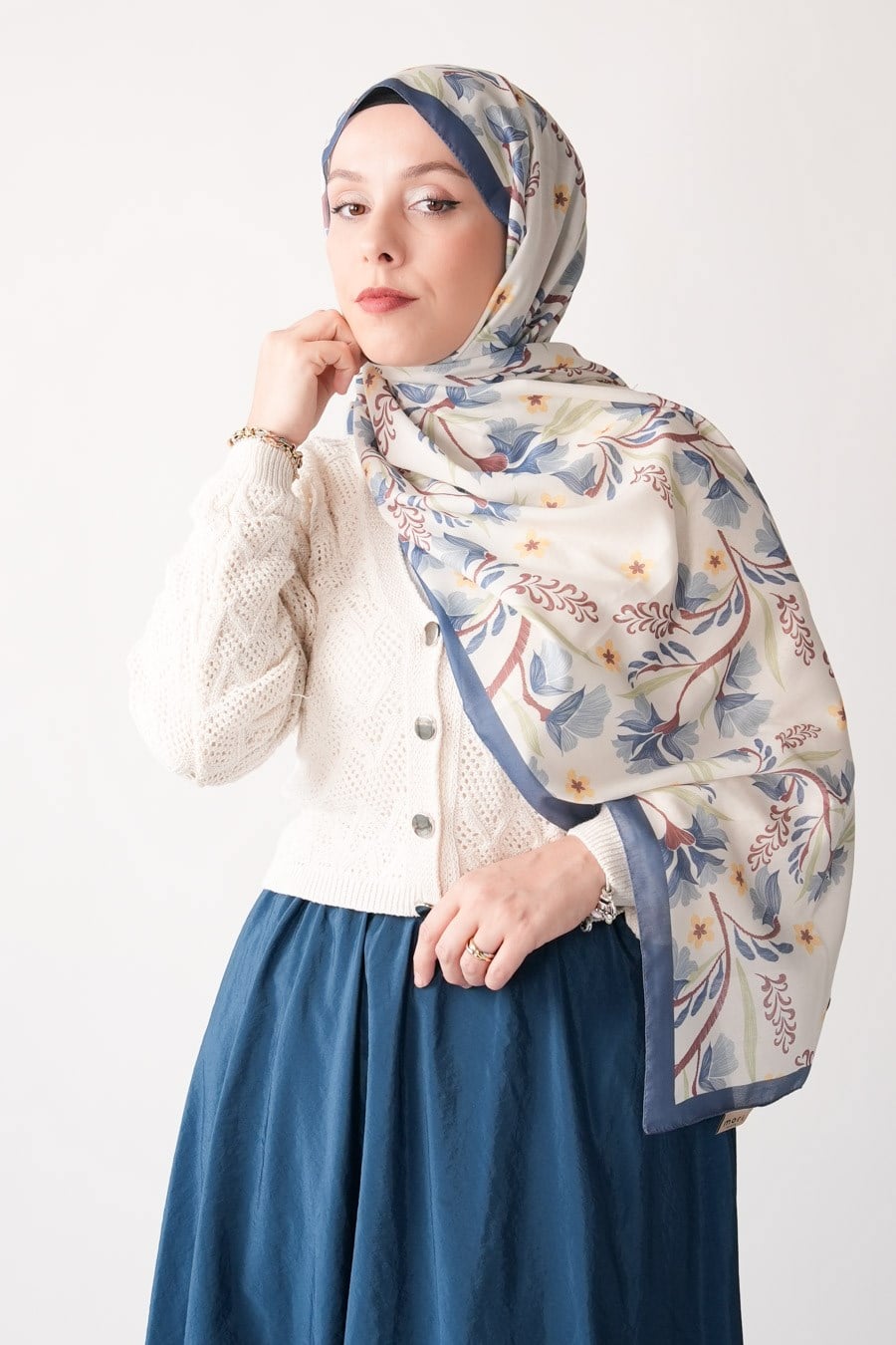 Lilas Desen Soft Şal Mavi