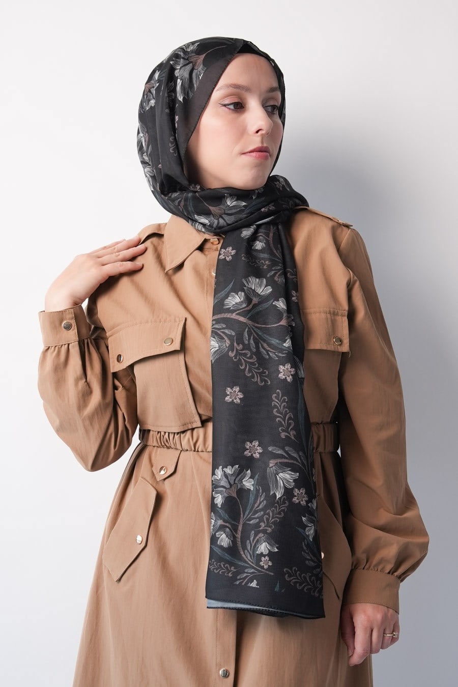 Lilas Desen Soft Şal Siyah