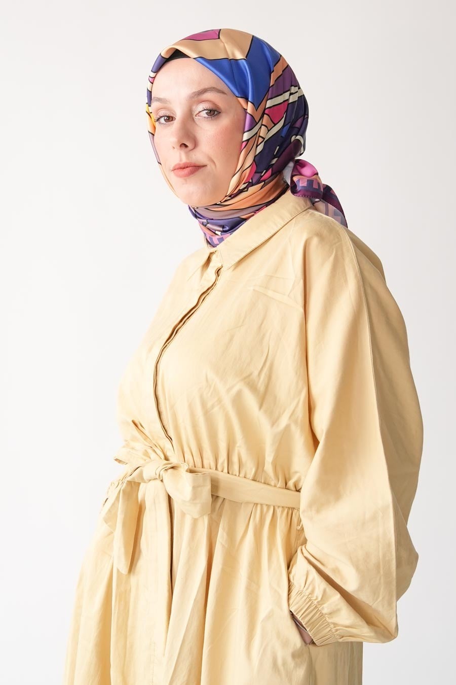 Lina Grid Desen İpeksi Rayon Eşarp Mor