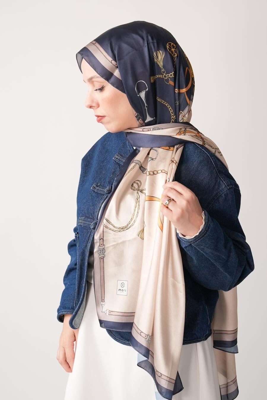 Lustre Desen Hint Vual Şal Lacivert