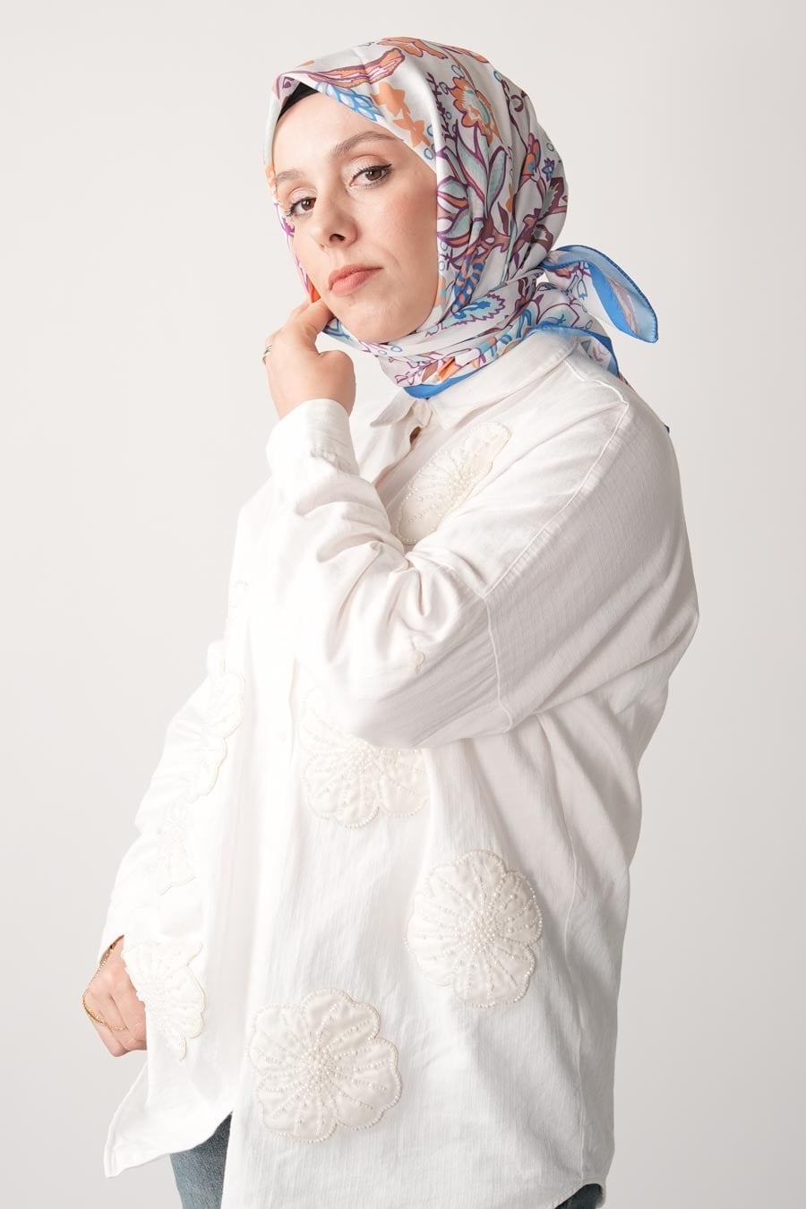 Morning Grove Desen Soft Eşarp Mavi