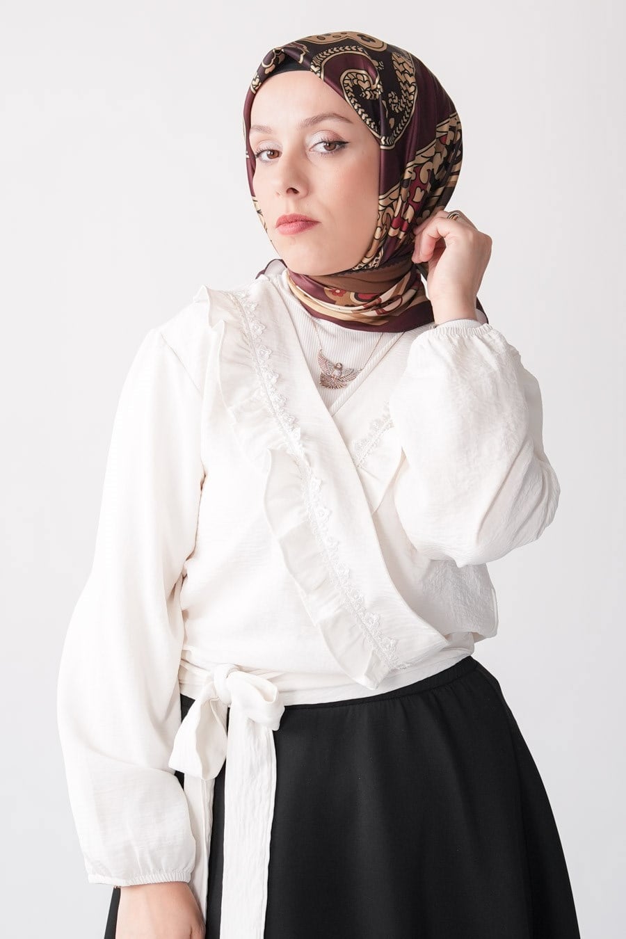 Ochre Desen İpeksi Rayon Eşarp Bordo