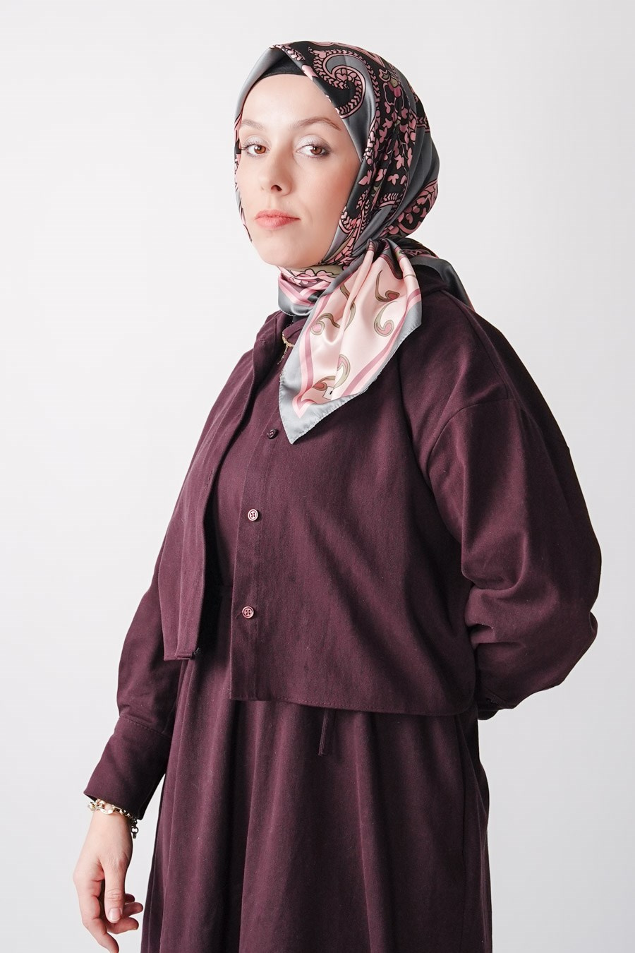 Ochre Desen İpeksi Rayon Eşarp Gri