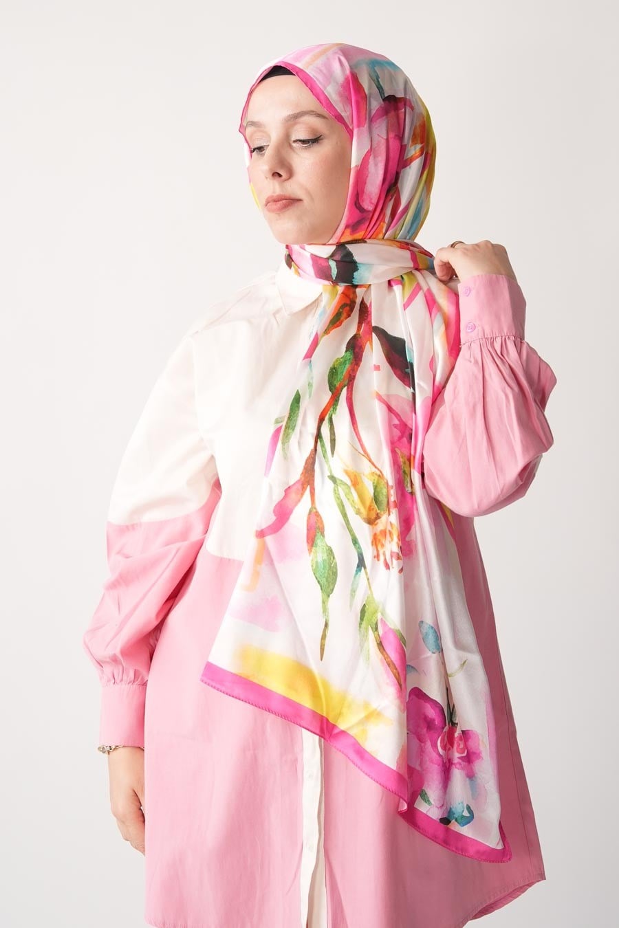 Pia Garden Desen Hint Vual Şal Pembe
