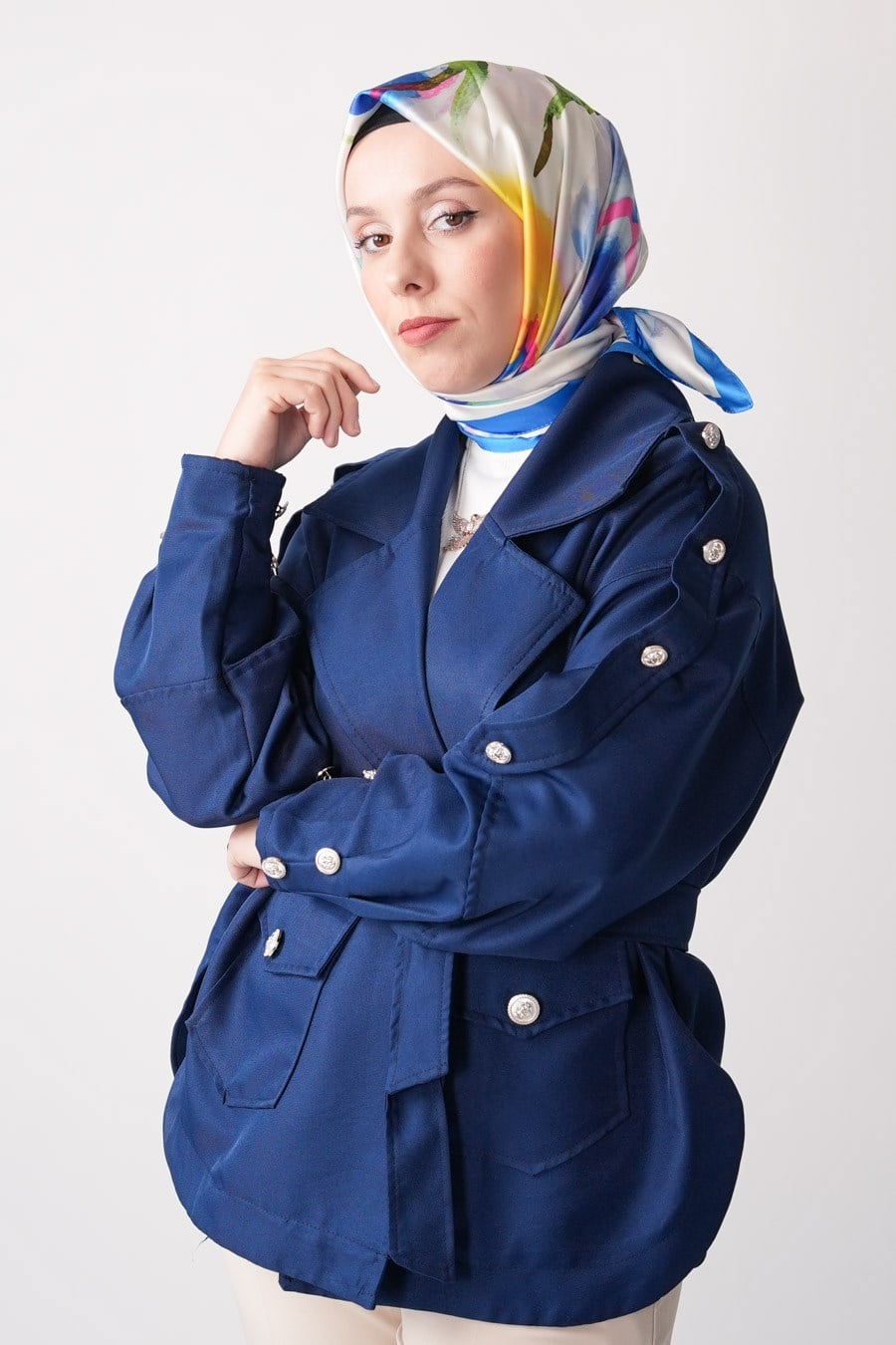 Pia Garden Desen İpeksi Rayon Eşarp Ocean Blue