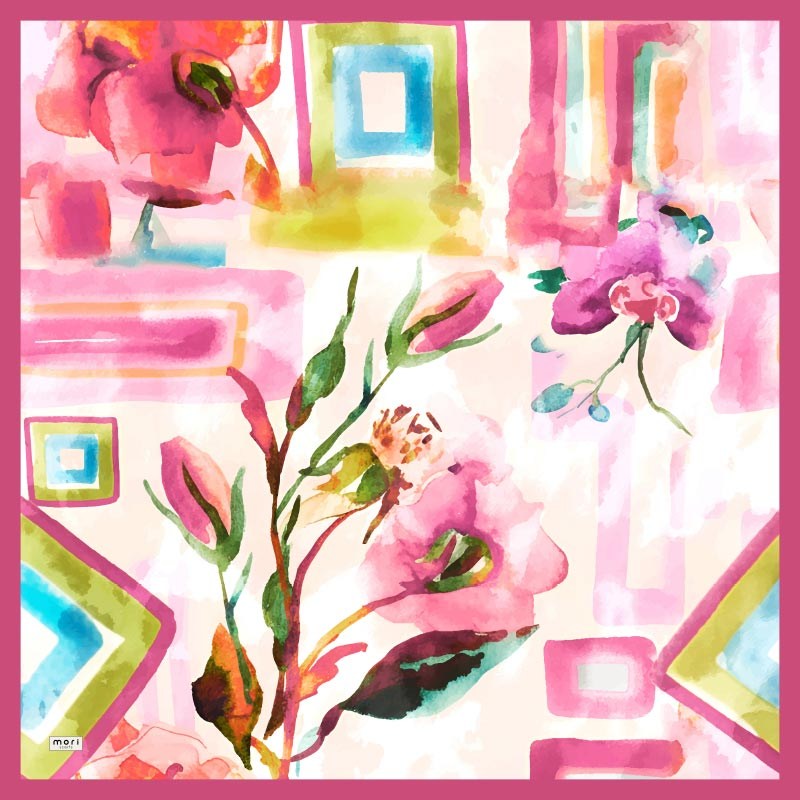Pia Garden Desen İpeksi Rayon Eşarp Pembe