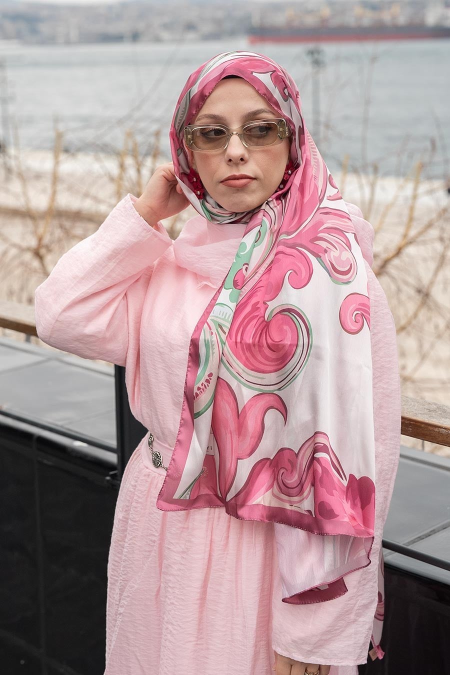 Portiere Desen Hint Vual Şal Pembe