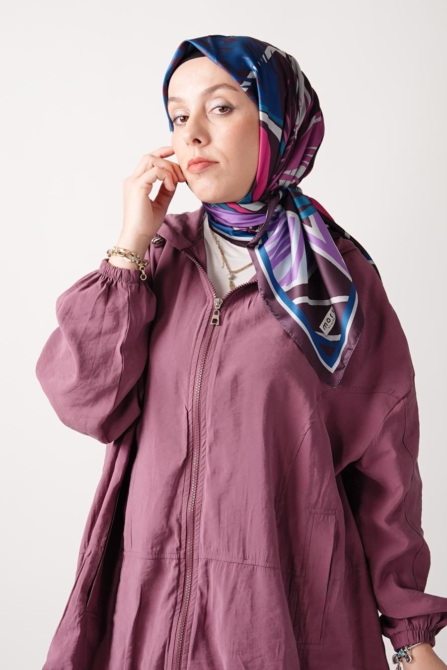 Secret Desen İpeksi Rayon Eşarp Mavi
