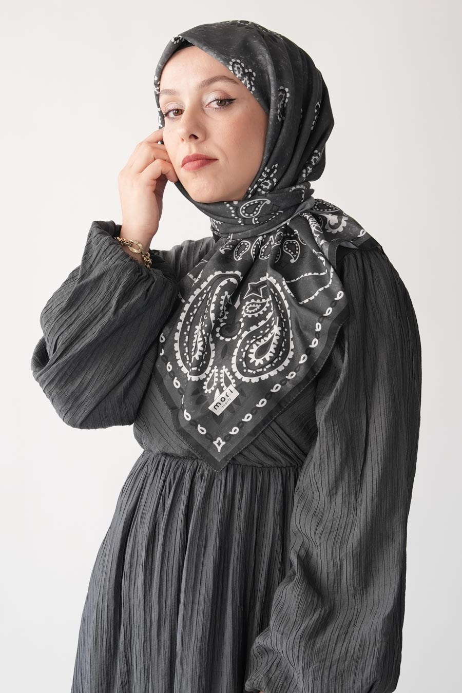 Vintage Ochre Desen Soft Eşarp Siyah
