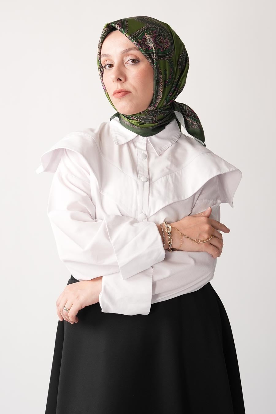 Vintage Pattern Desen İpeksi Rayon Eşarp Yeşil
