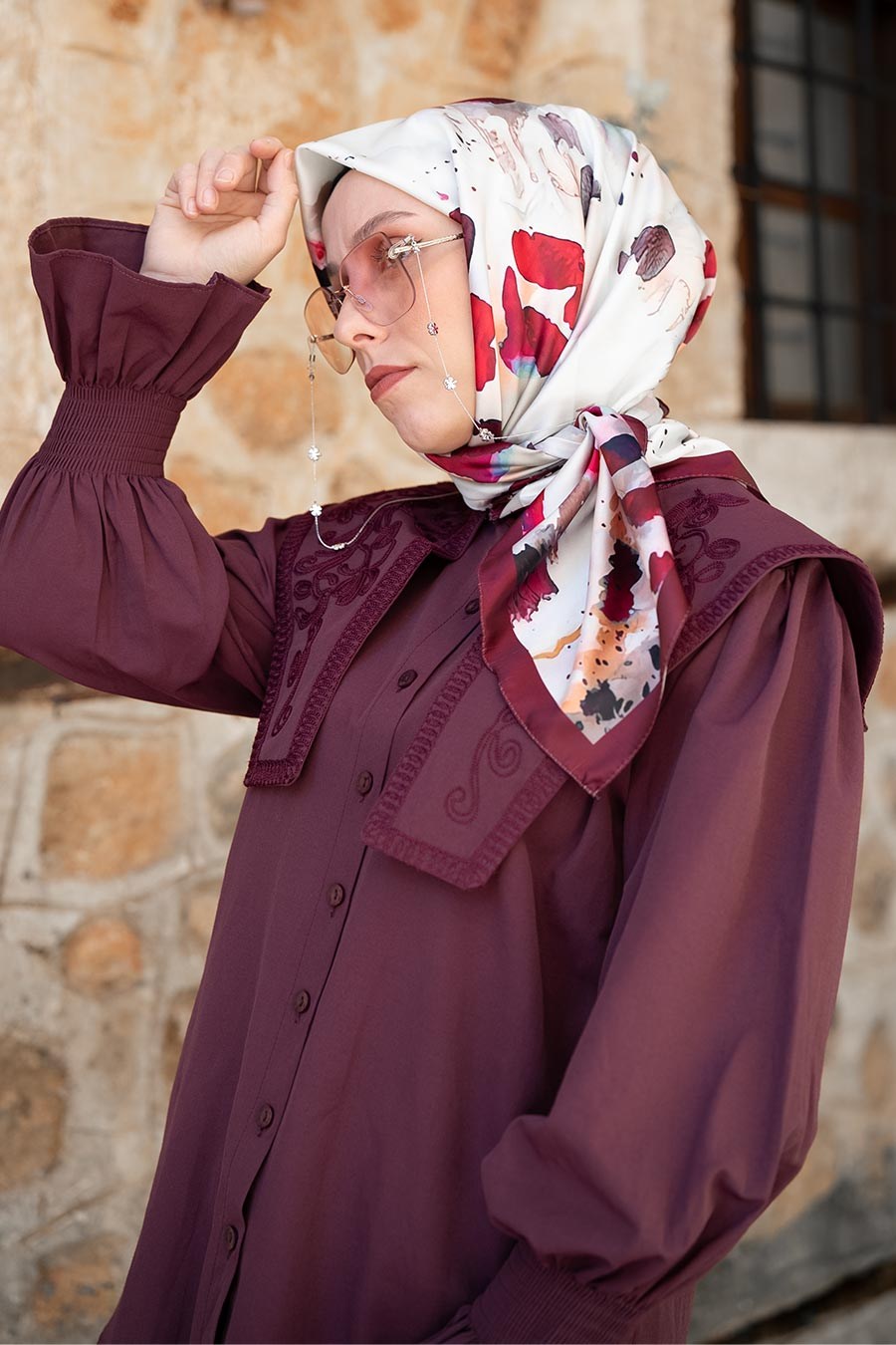 Ash Leopard Desen İpeksi Rayon Eşarp Bordo