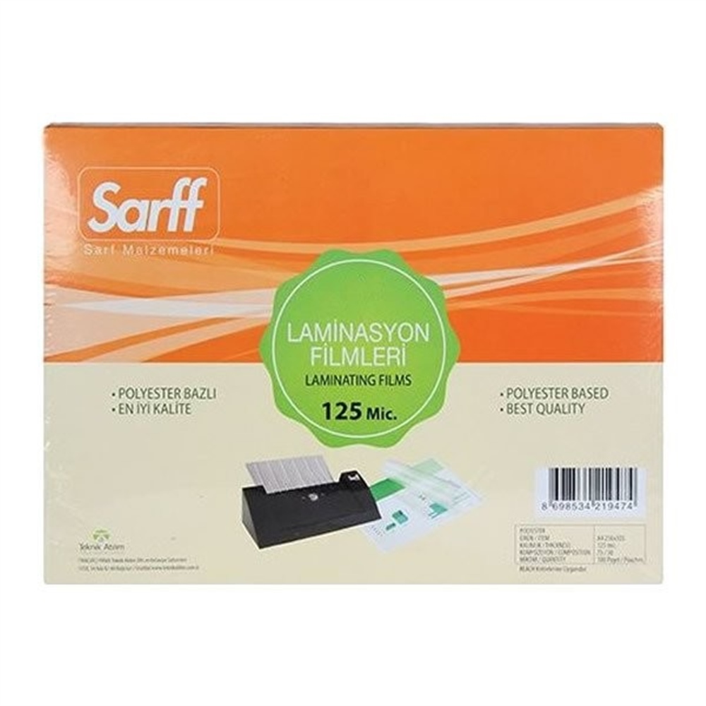 A4 Laminasyon Filmi Şeffaf 125mic. Parlak 100adet