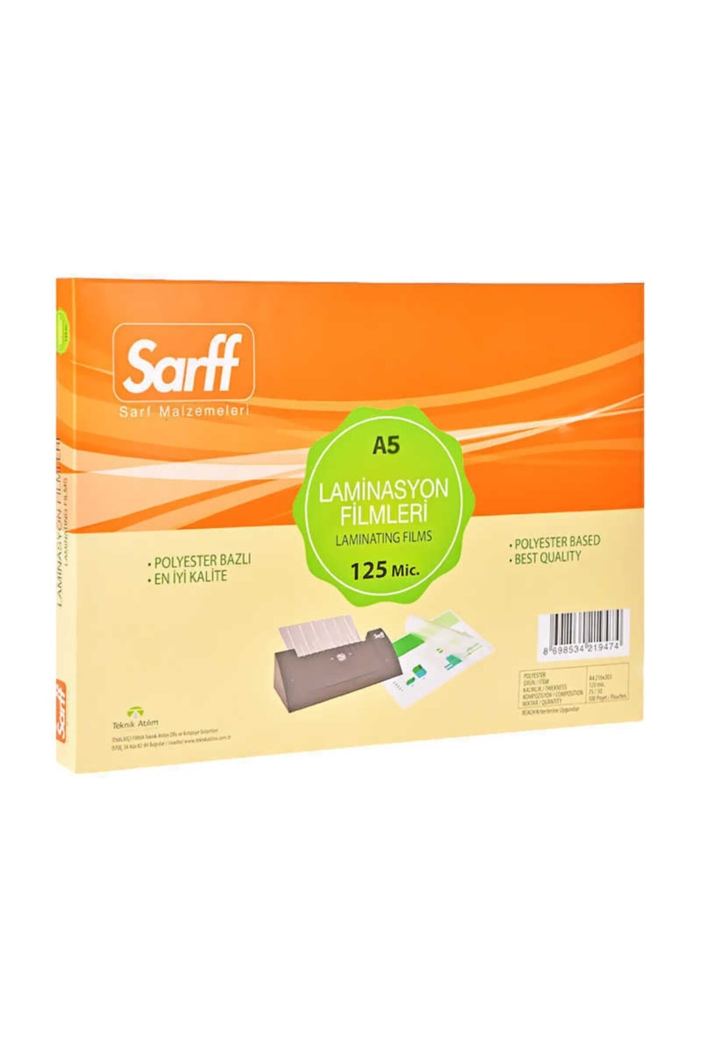 A5 Laminasyon Filmi Şeffaf 125mic. Parlak 100 Adet