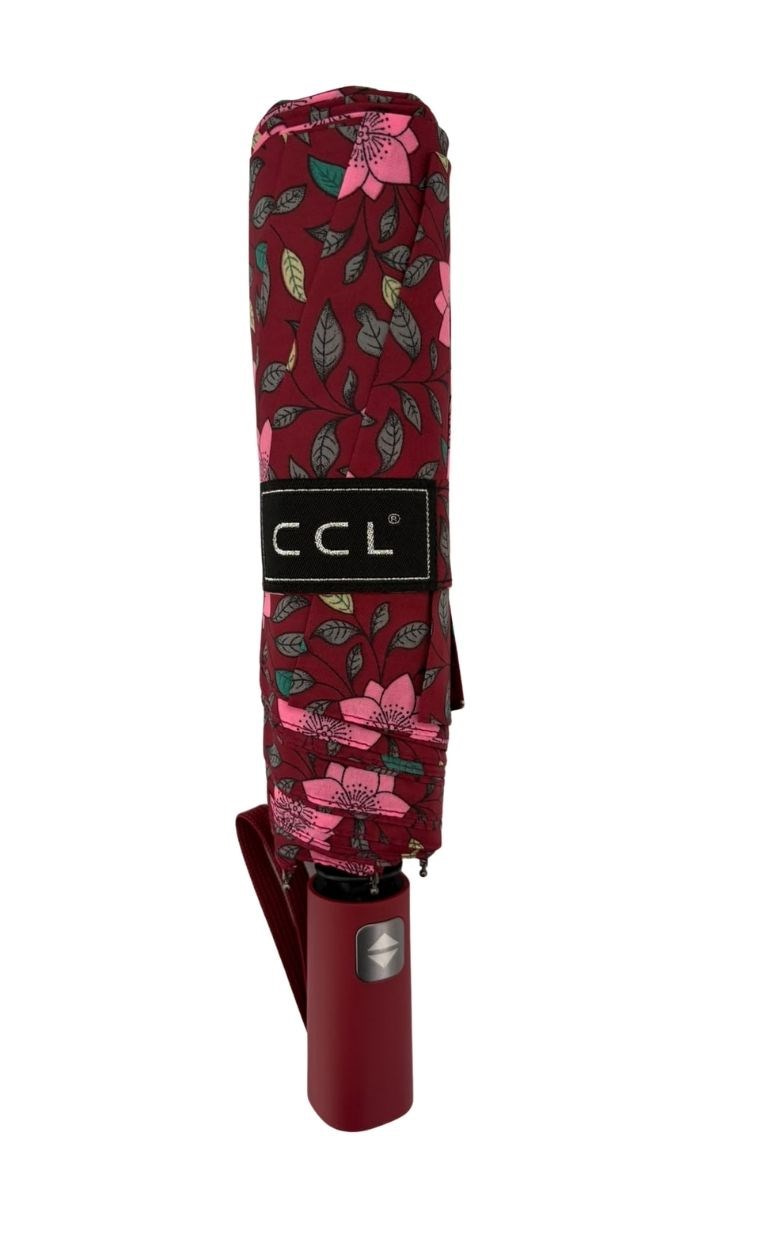 CCL 8 Telli Çiçek Desenli Bordo Renkli Kadın Şemsiye 107G-3