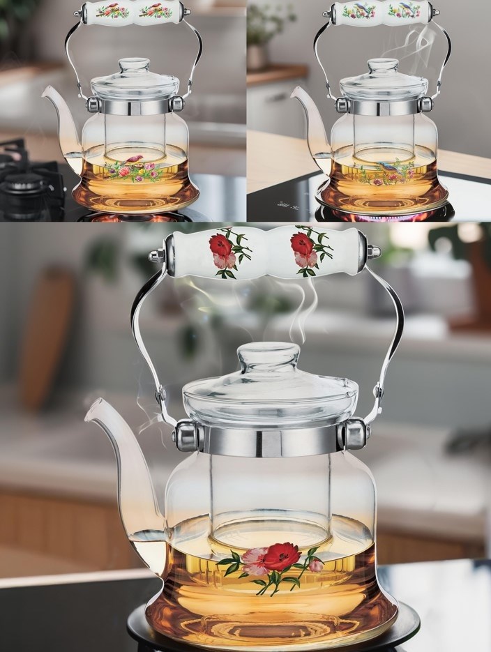 Paçi Rosellea Porselen Saplı Cam Demlik 1200 Ml 401431