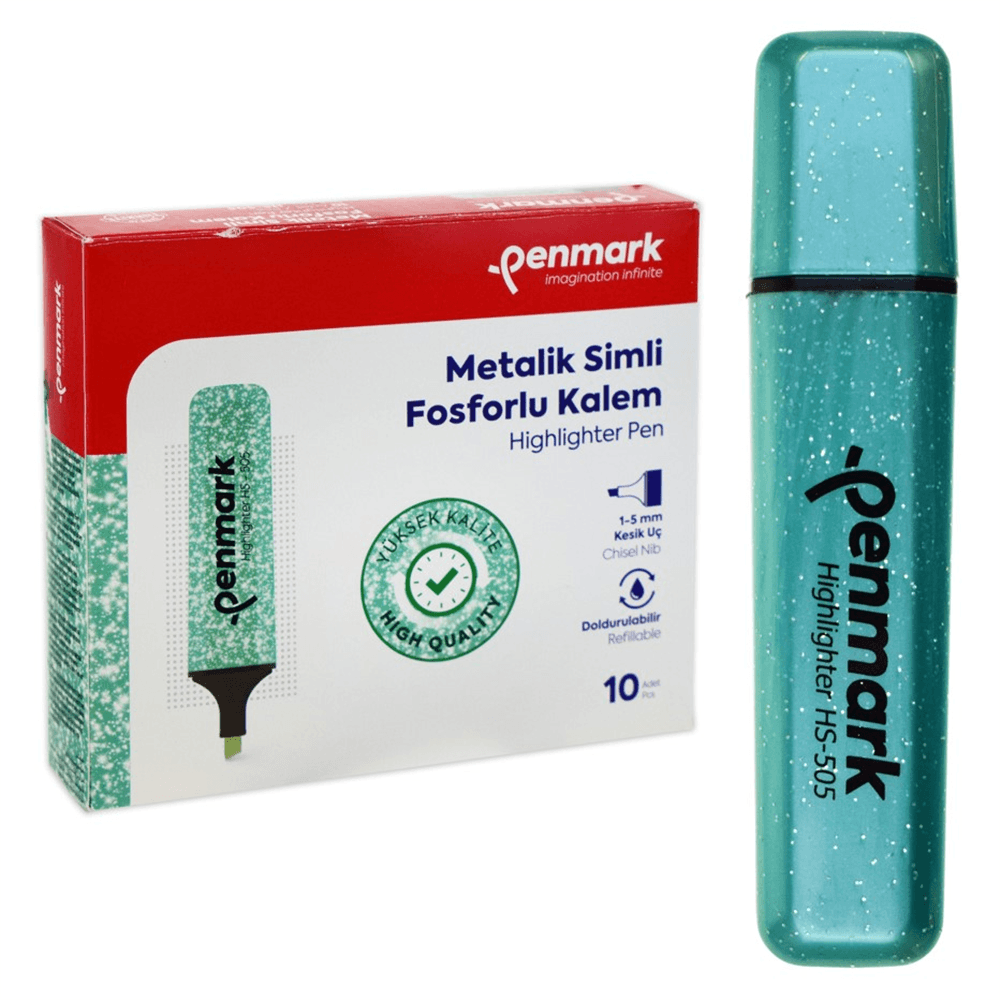 Penmark Metalik Simli Fosforlu Kalem Turkuaz Parlak Markör - HS-505-15