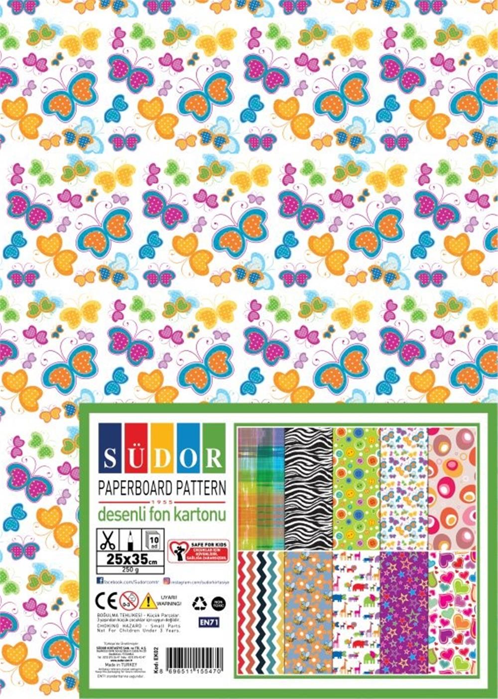 Südor Desenli Fon Kartonu 25x35 250gr 10 Lu Ek02