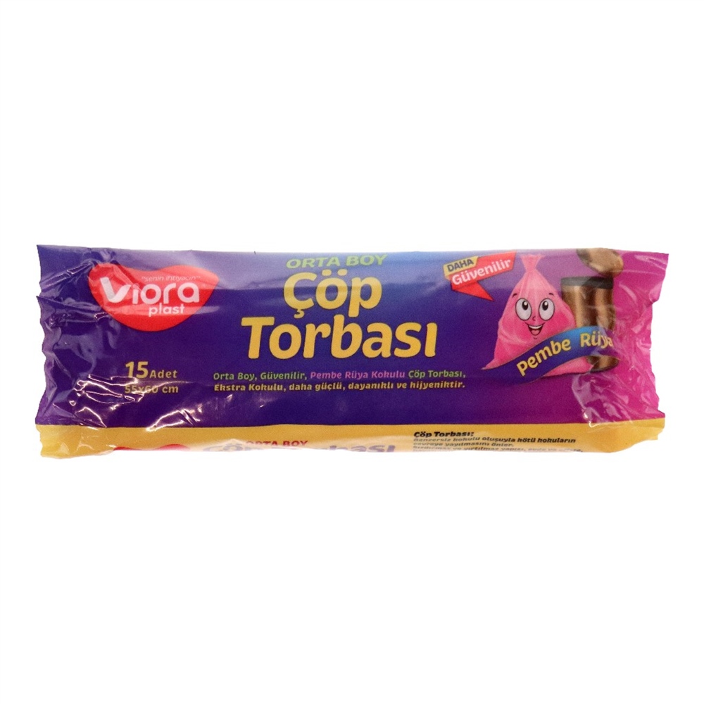 Viora Standart Orta Boy Pembe Çöp Poşeti 15 Ad. Vrp-132