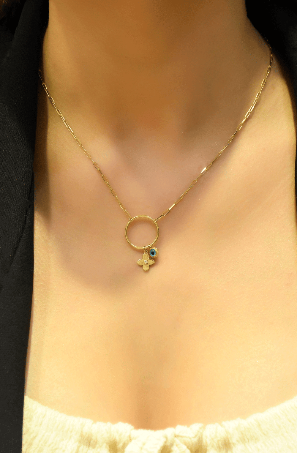 NAZAR BONCUKLU YONCALI HALKA KOLYE 14 AYAR AT03449