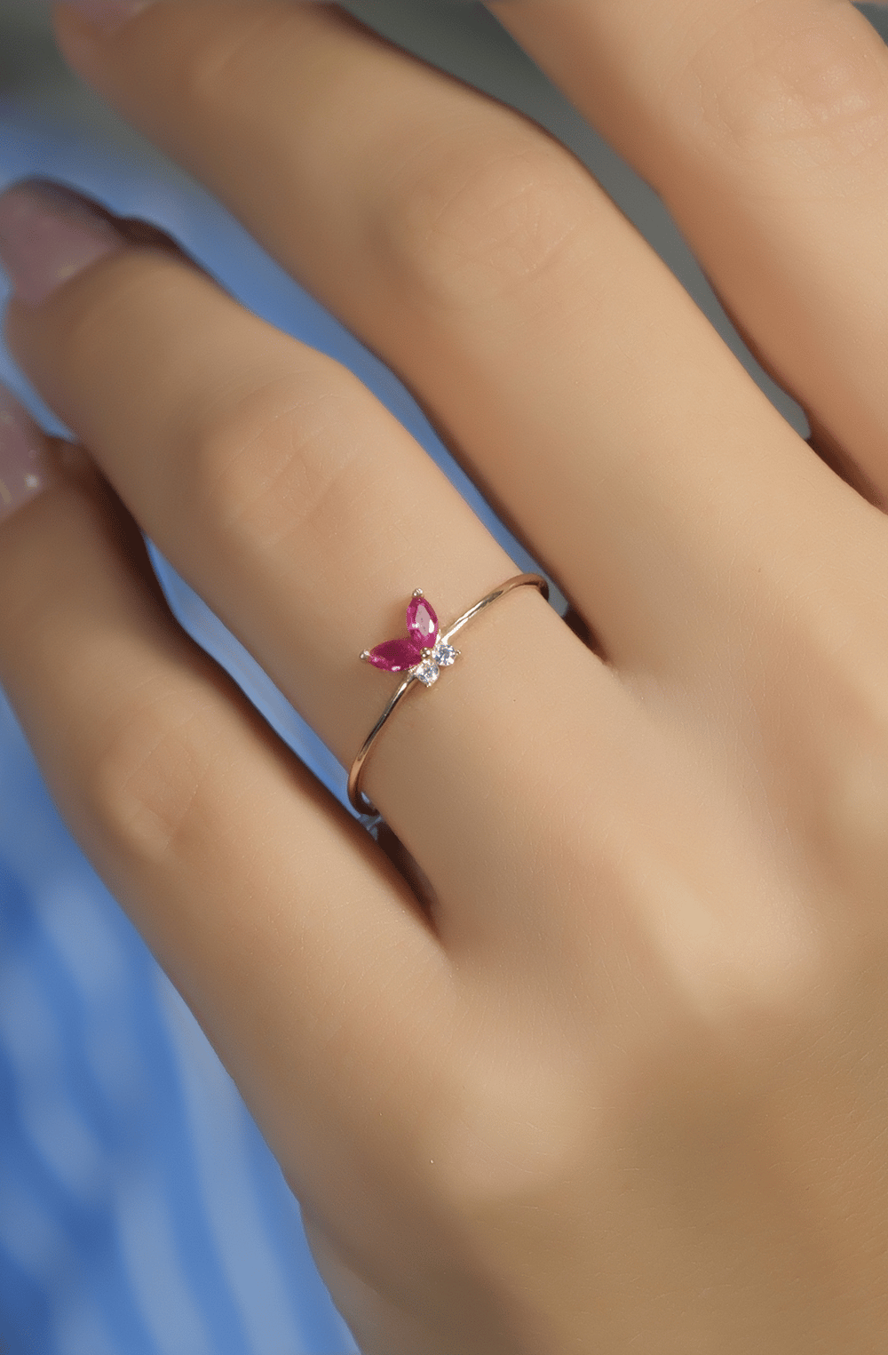 PEMBE TAŞLI KELEBEK YÜZÜK 14 AYAR A080543