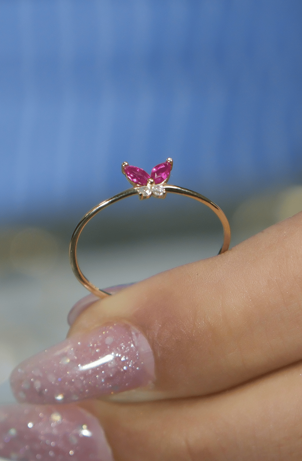 PEMBE TAŞLI KELEBEK YÜZÜK 14 AYAR A080543