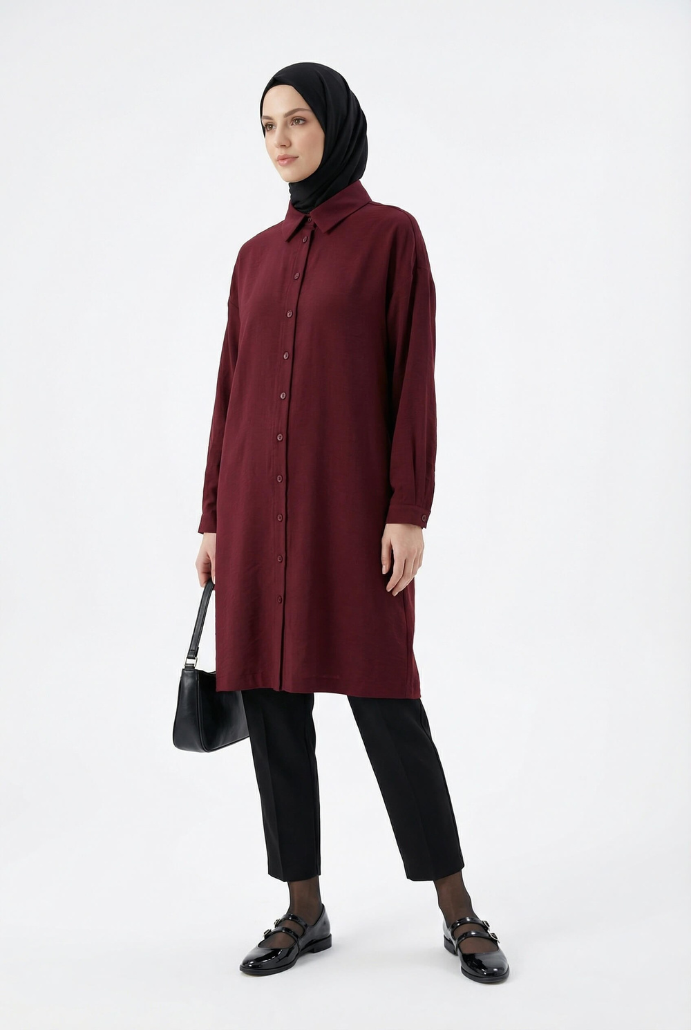 Arkası İşlemeli Yazlık Tunik Bordo