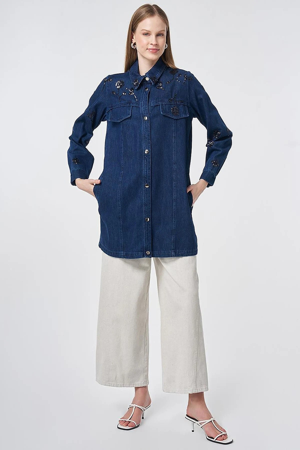 Kapak Cepli Denim Ceket İndigo