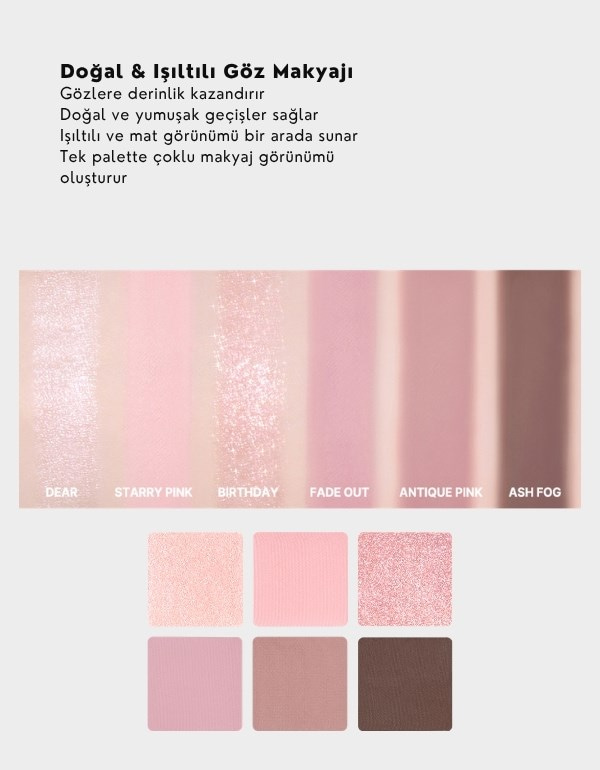 Better Me Eye Palette | 6lı Far Paleti | Mat, Simli ve Işıltılı Renkler | 03 Misty