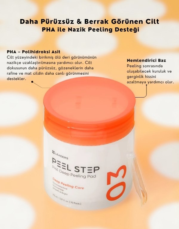 Peel Step PHA Deep Peeling Pad | Gözenek & Siyah Nokta Karşıtı Arındırıcı Tonikli Ped | 70 Adet