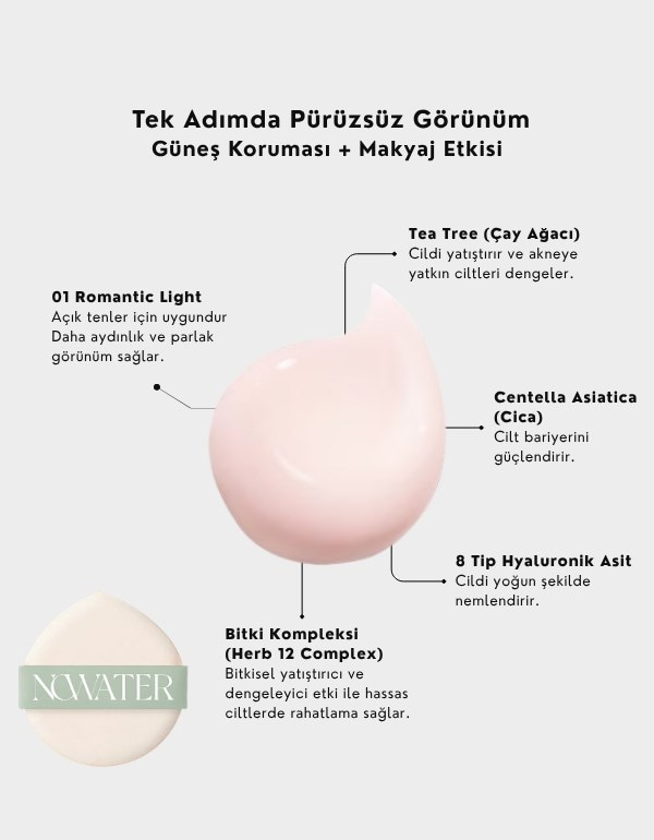 Teatree Day-Day Tone Up Sun Cushion SPF50+ | Çay Ağacı Özlü Renkli Güneş Kremi Cushion | 01 Romantic Light