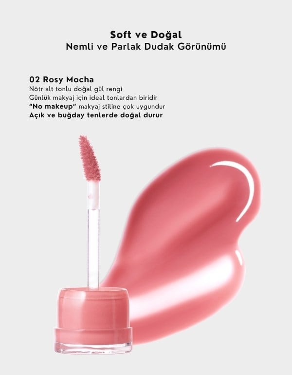 Glaze Bouncing Tint | Yapışkanlık Hissi Bırakmayan Parlak Lip Tint | 02 Rosy Mocha