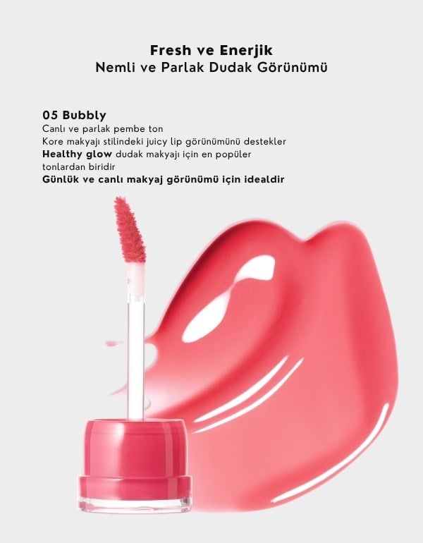 Glaze Bouncing Tint | Yapışkanlık Hissi Bırakmayan Parlak Lip Tint | 05 Bubbly