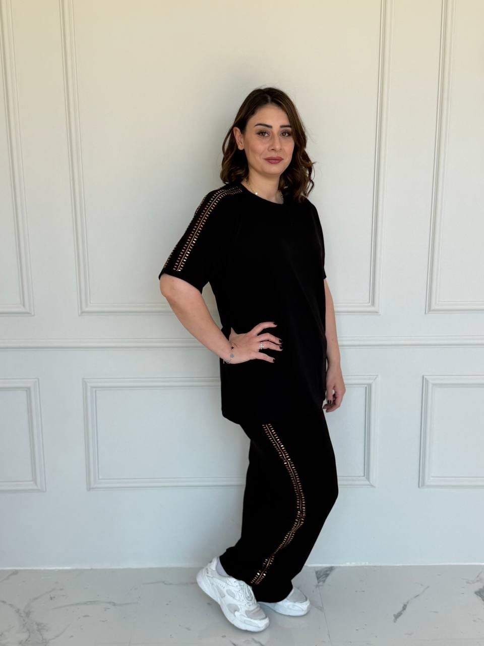 Baget Taşlı Modal Takım - Siyah