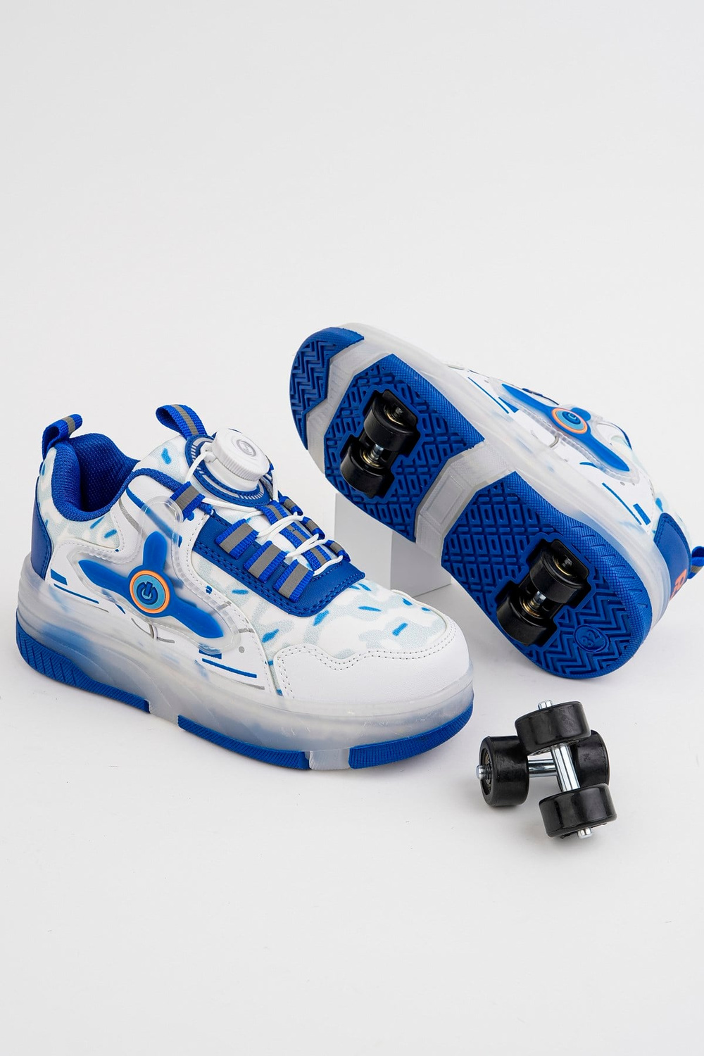 Çocuk Patenli 4 Tekerlekli Mavi Spor Işıklı Paten Ayakkabı - Tekerlekli Sneakers SeferiPaten