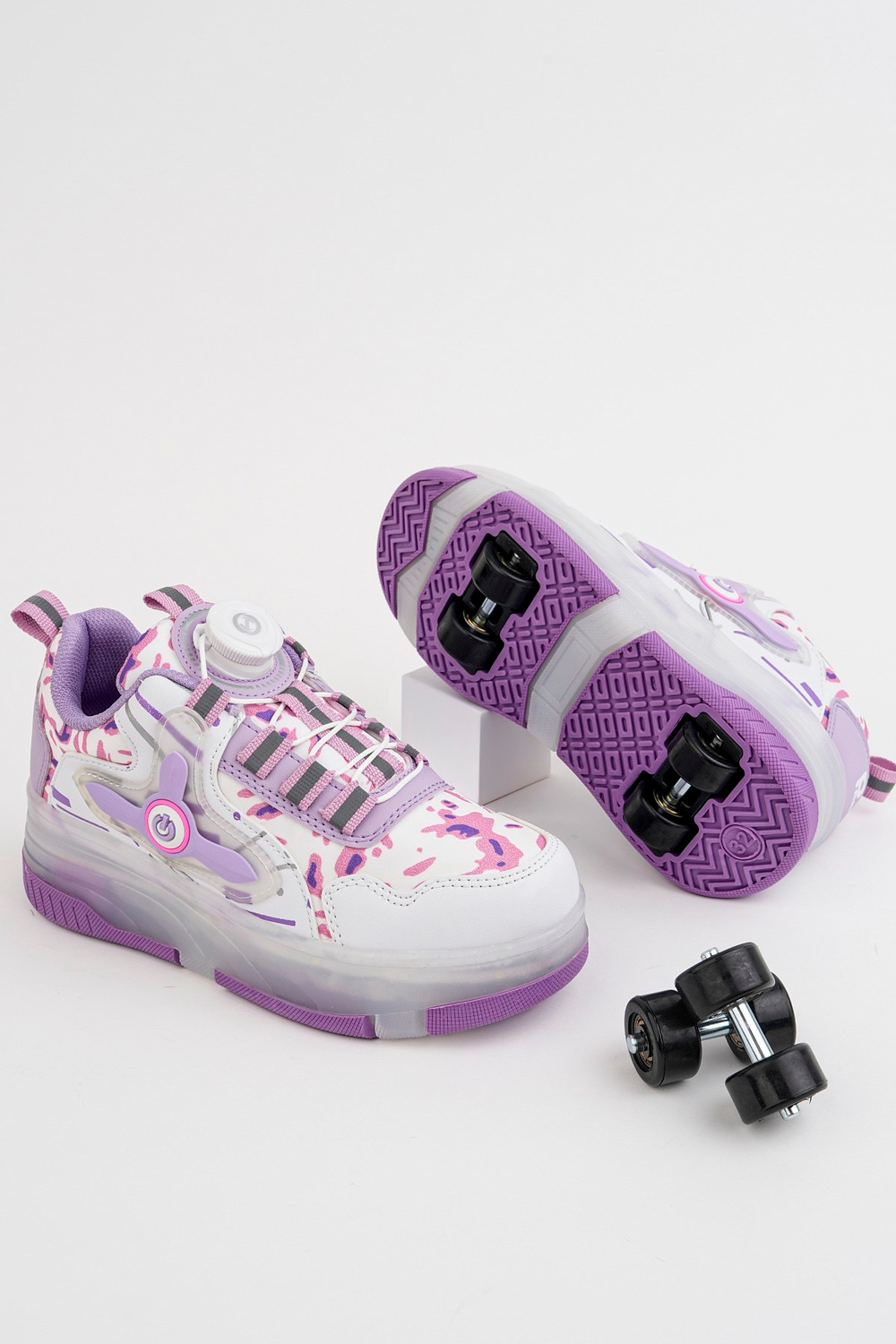 Çocuk Patenli 4 Tekerlekli Mor Spor Işıklı Paten Ayakkabı - Tekerlekli Sneakers SeferiPaten