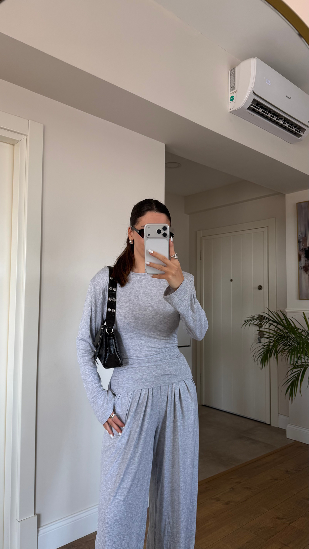 GRİ VATKALI BLUZ PANTALON TAKIM