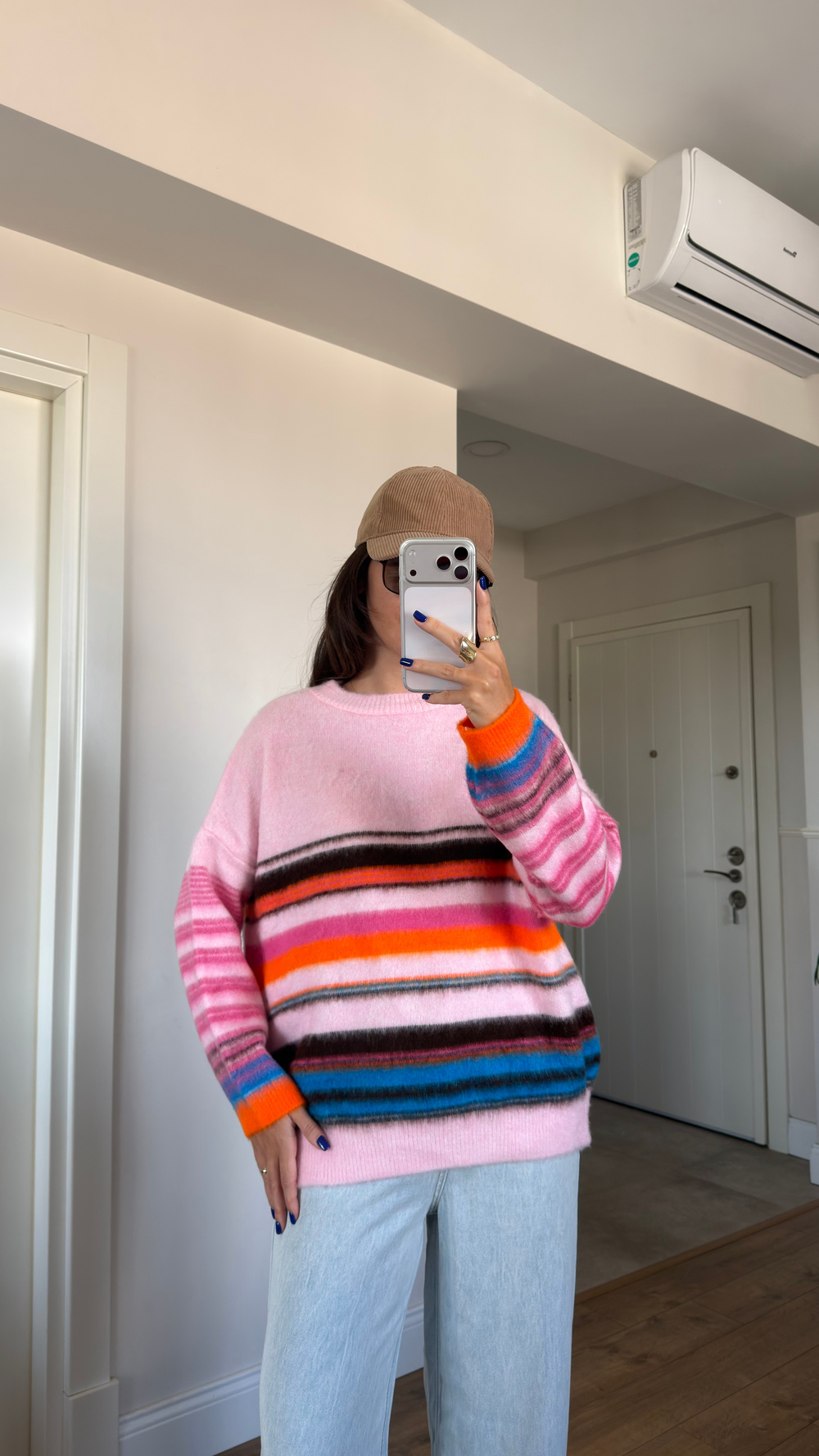 PEMBE ÇİZGİLİ KAZAK