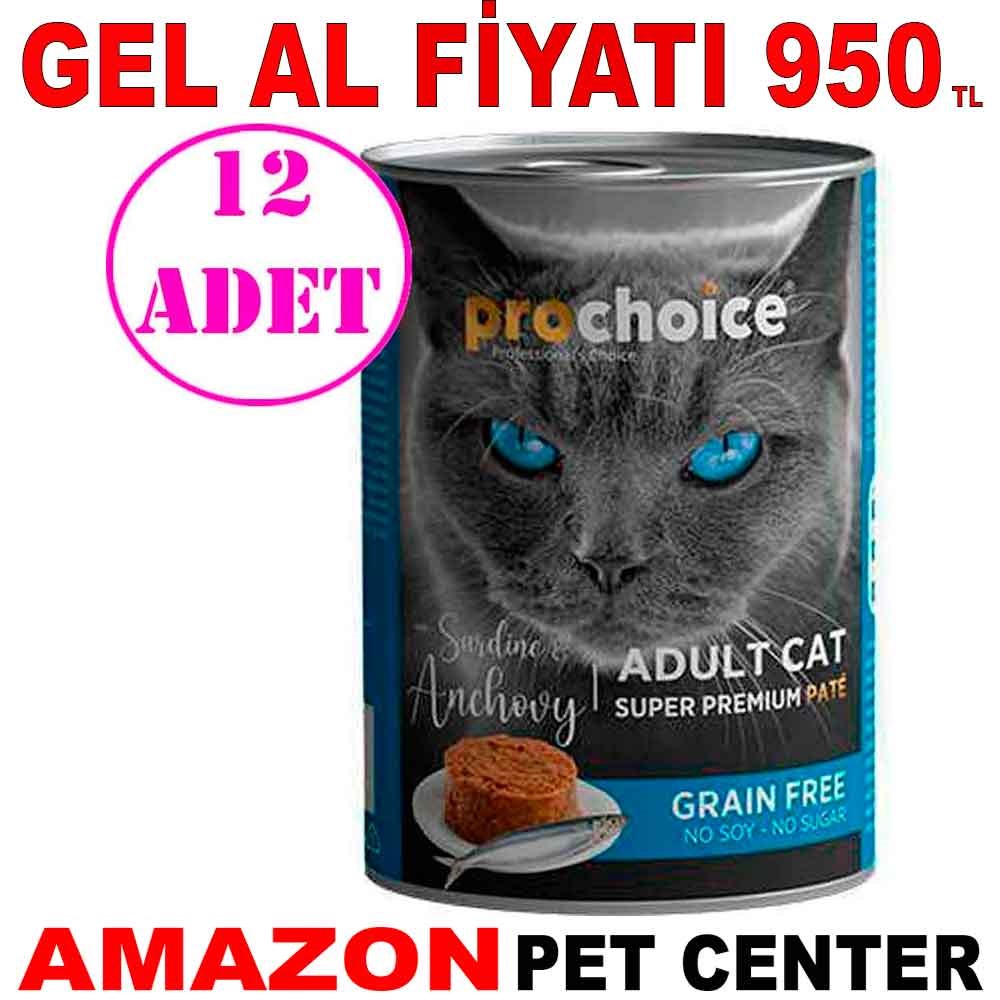 Pro Choice Sardalya ve Hamsili Tahılsız Pate Kedi Konservesi 400 Gr 12 AD Gel Al 19027005 Amazon Pet Center