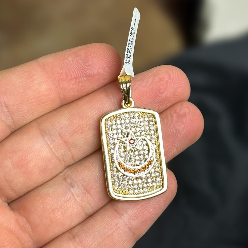 Altın Kaplama Ay Yıldız Model 925 Ayar Gümüş  Erkek Kolye