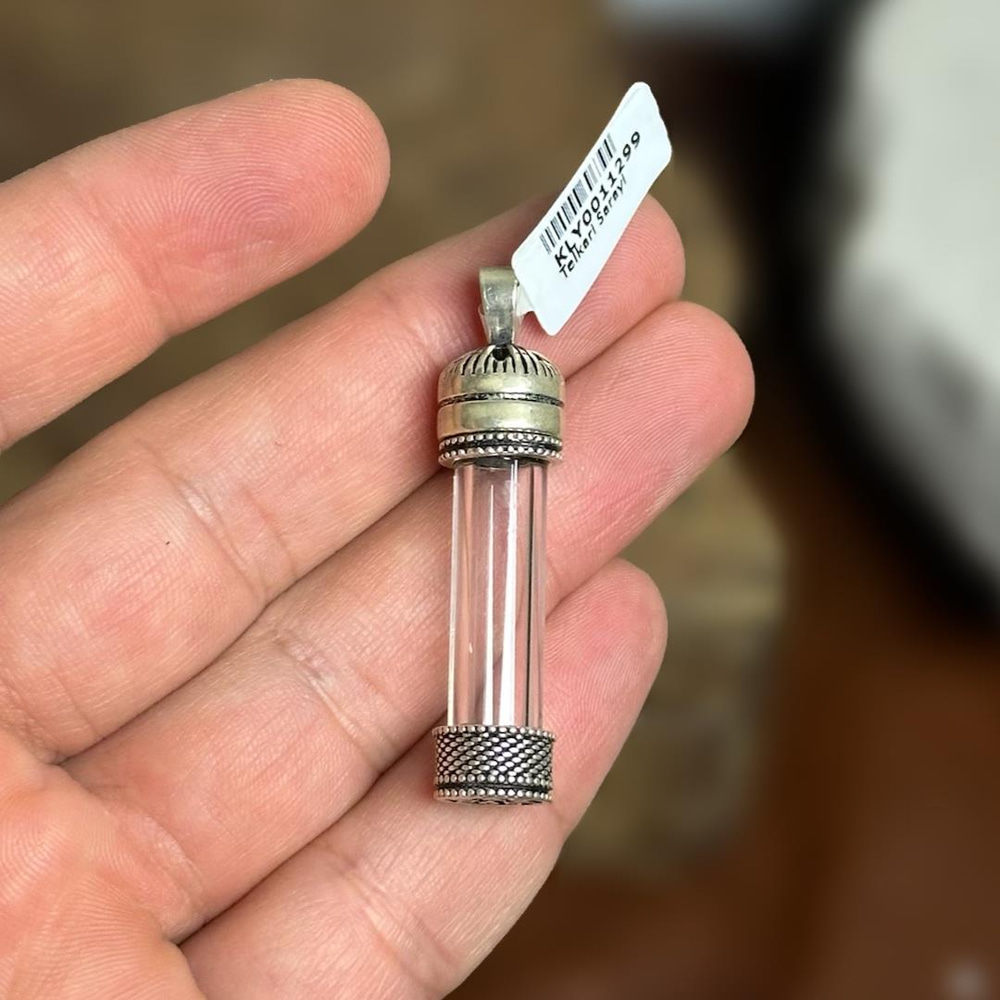 Cam Kapsül 925 Ayar Gümüş  Erkek Kolye