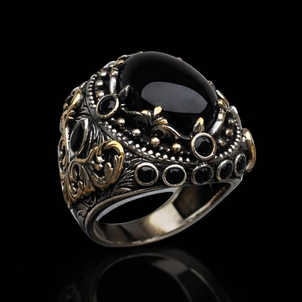 Doğal Onix Taşlı 925 Ayar Gümüş Erkek Yüzük
