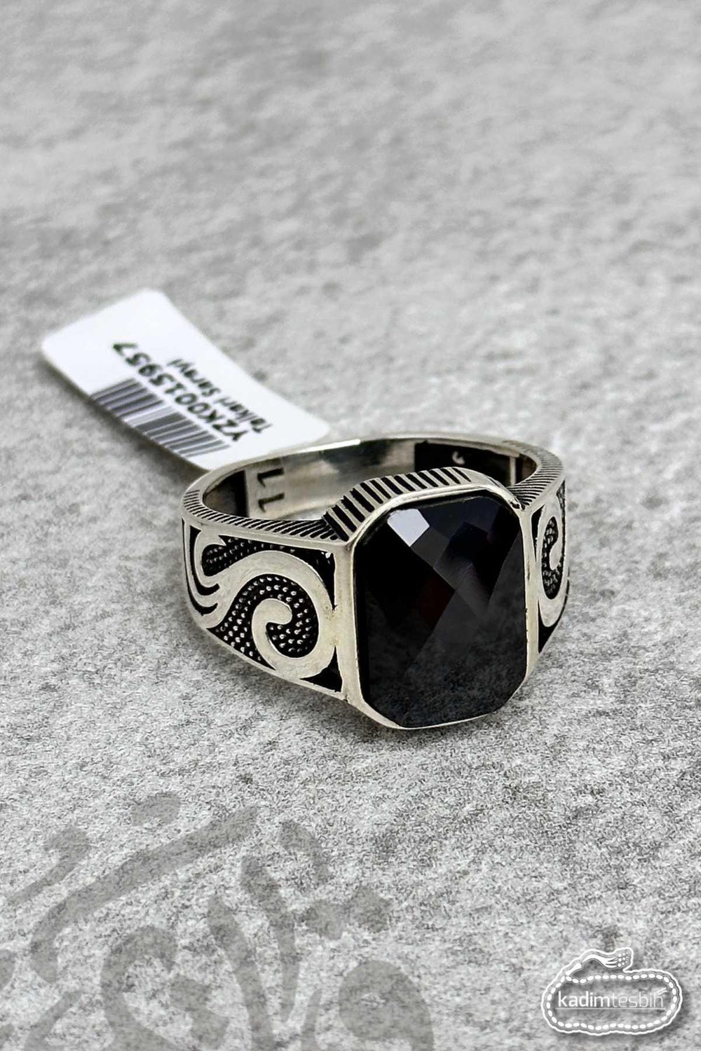 Dalga Motif Kristal Kesim Safir Taşlı  925 Ayar Gümüş Erkek Yüzük