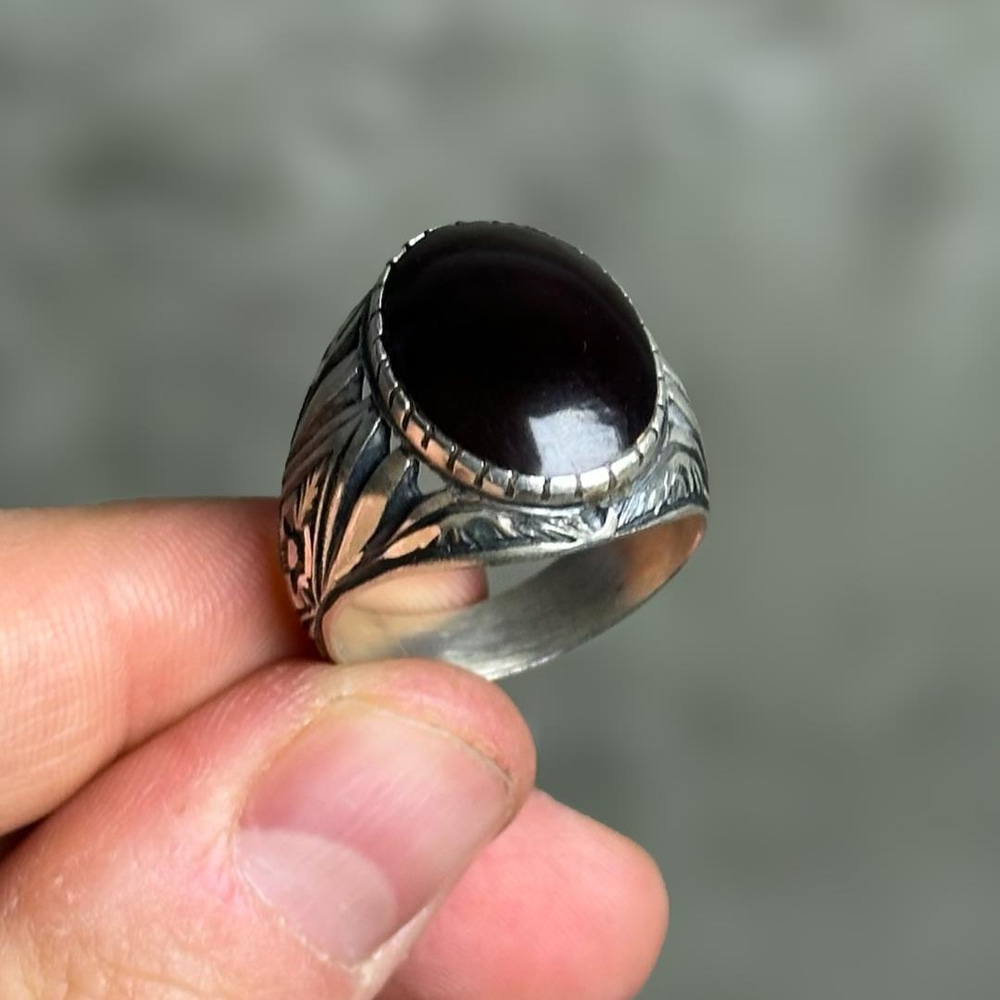Elips Kesim Onix Taşlı 925 Ayar Gümüş Erkek Yüzük