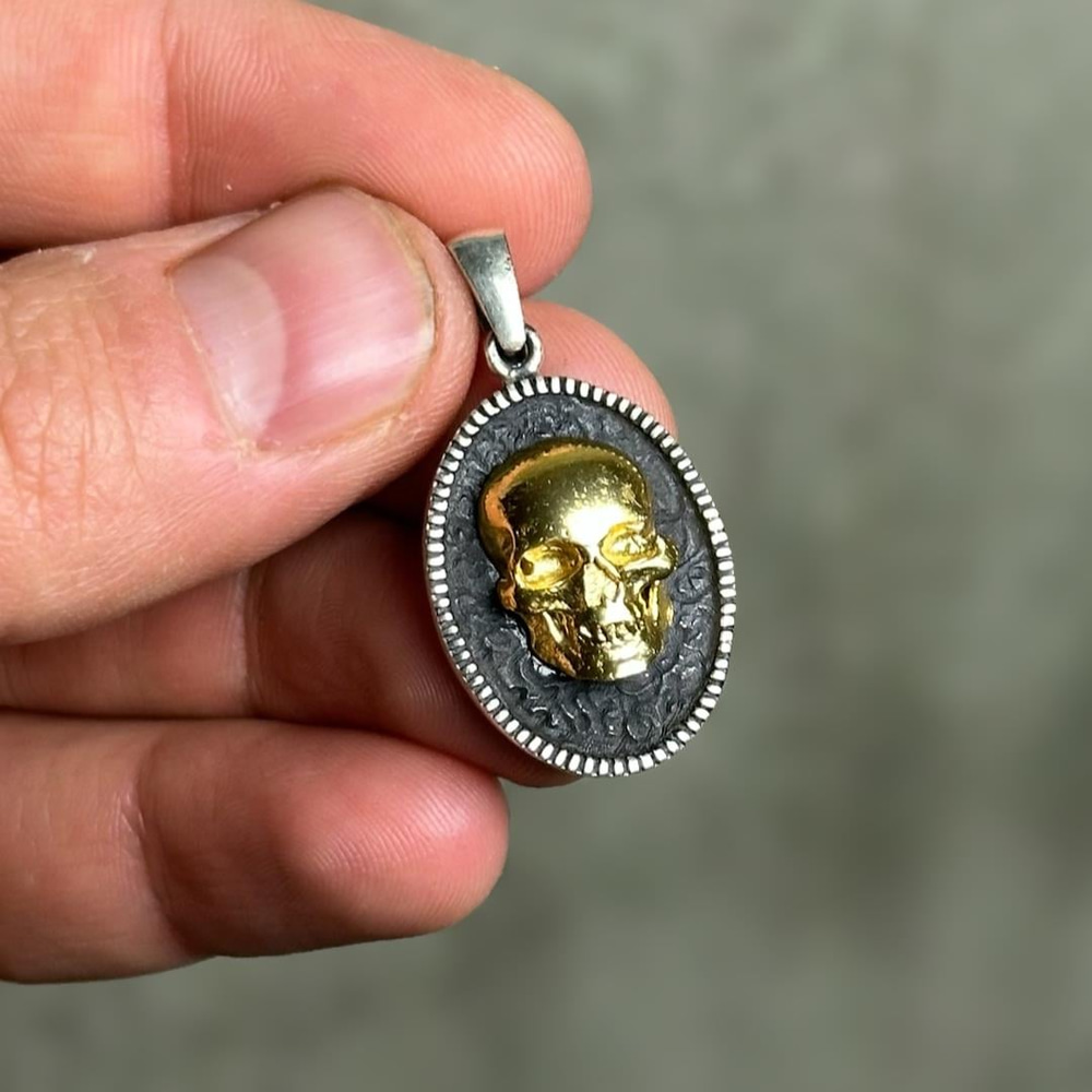 Kafatası Figürlü 925 Ayar Gümüş  Erkek Kolye