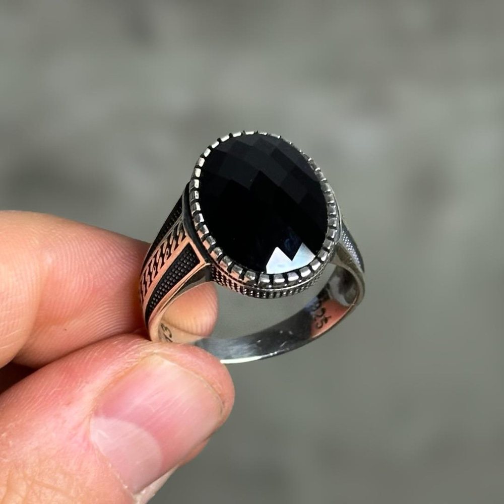 Kök Safir Taşlı 925 Ayar Gümüş Erkek Yüzük