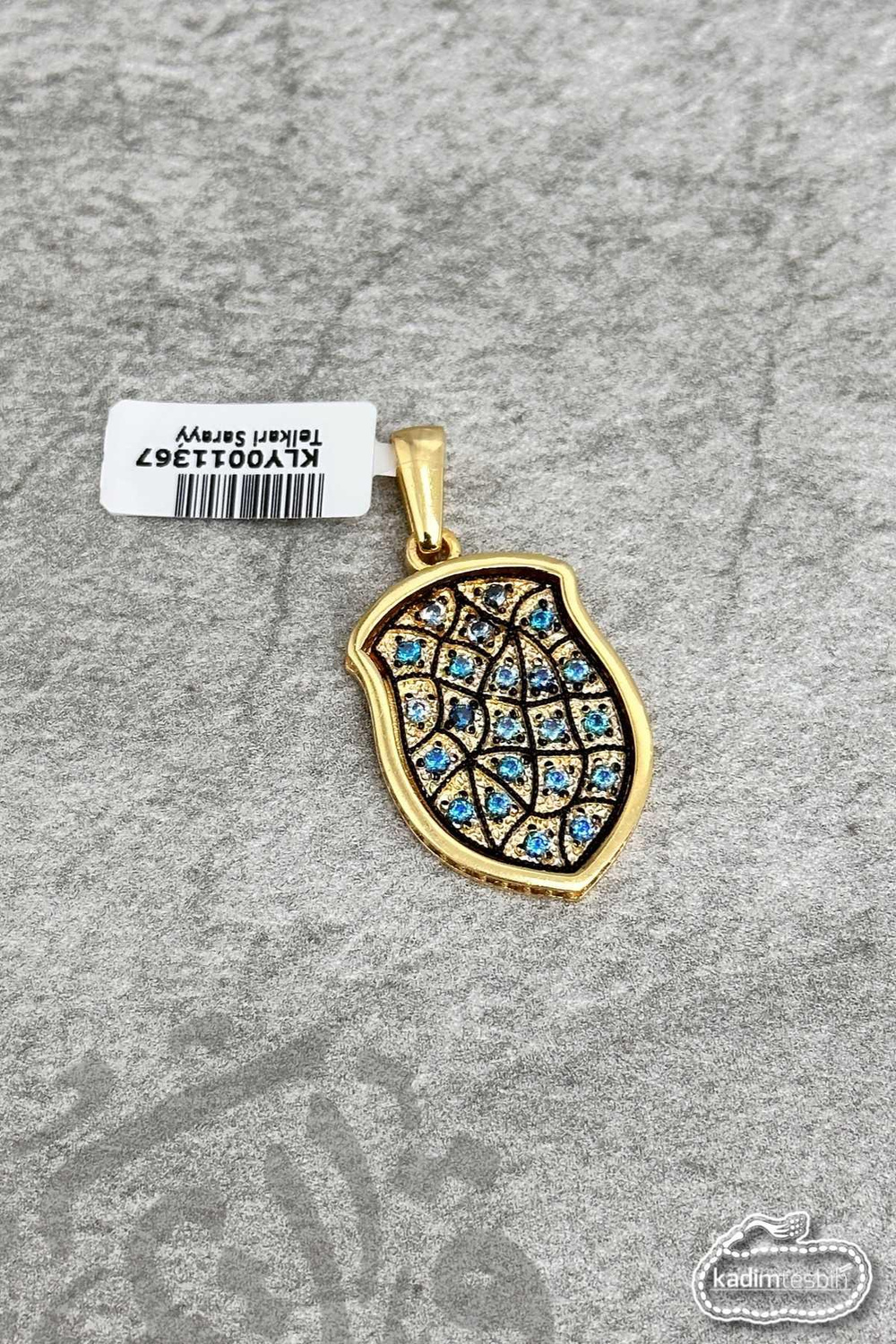 Mavi Zirkon Taşlı Arma 925 Ayar Gümüş Erkek Kolye Ucu