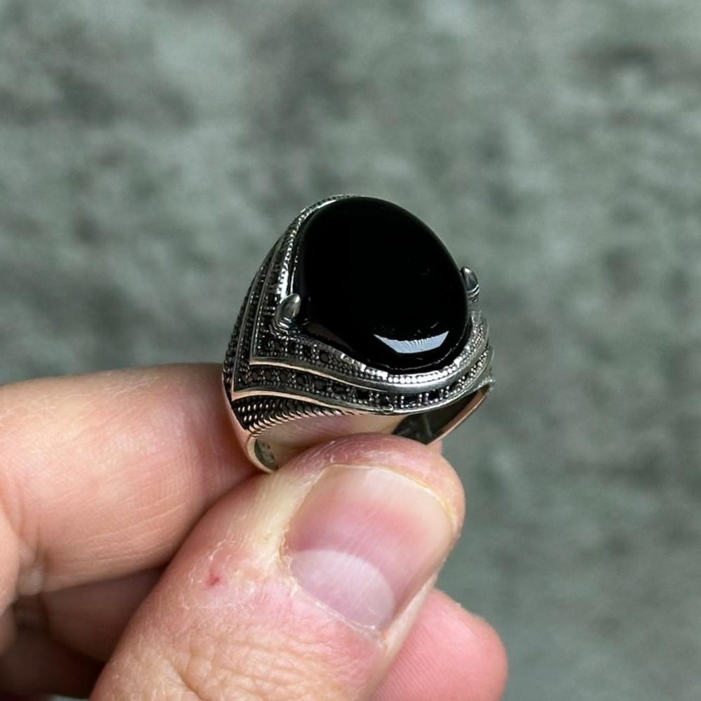 Onix Taşlı Pençe Detaylı 925 Ayar Gümüş Erkek Yüzük 