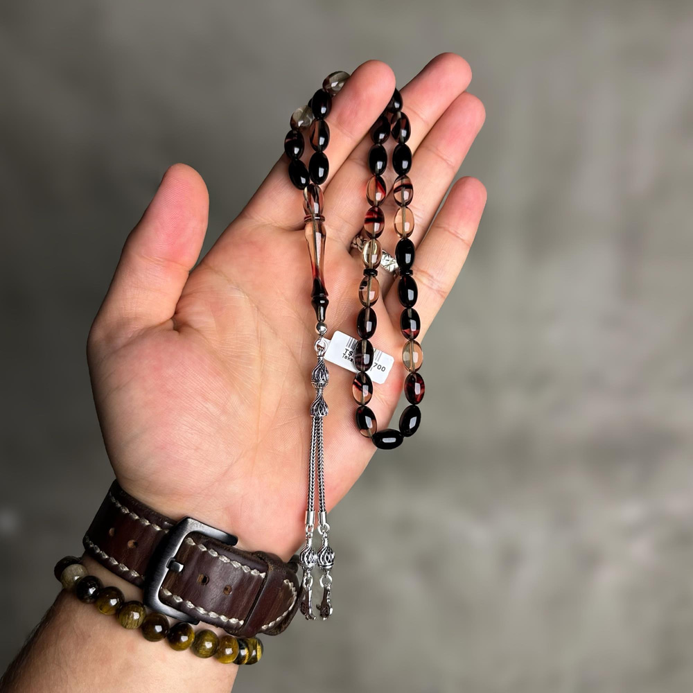 Osmanlı Tuğralı Ateş Kehribar Tesbih